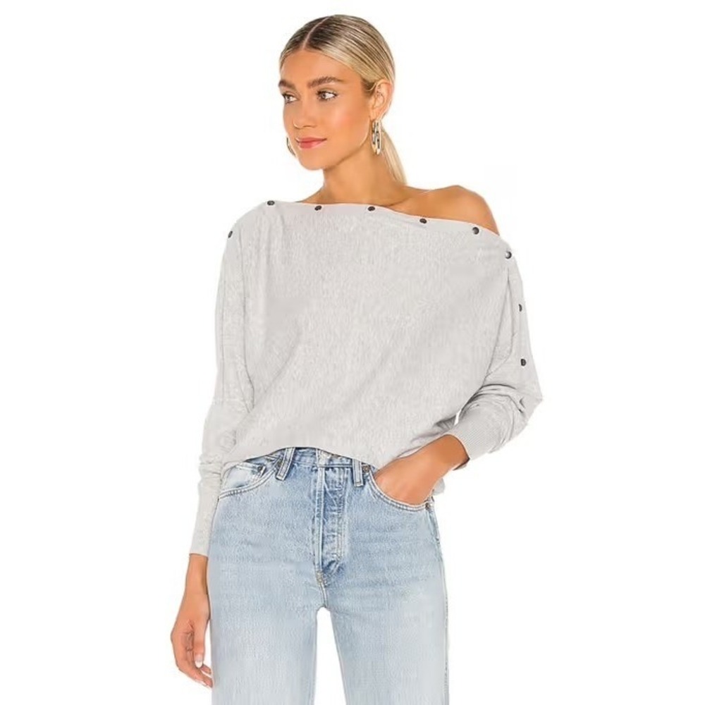 AllSaints Ellie Jumper Womens Large Grey Marl Snap Neck Dolman Sweater WK010L